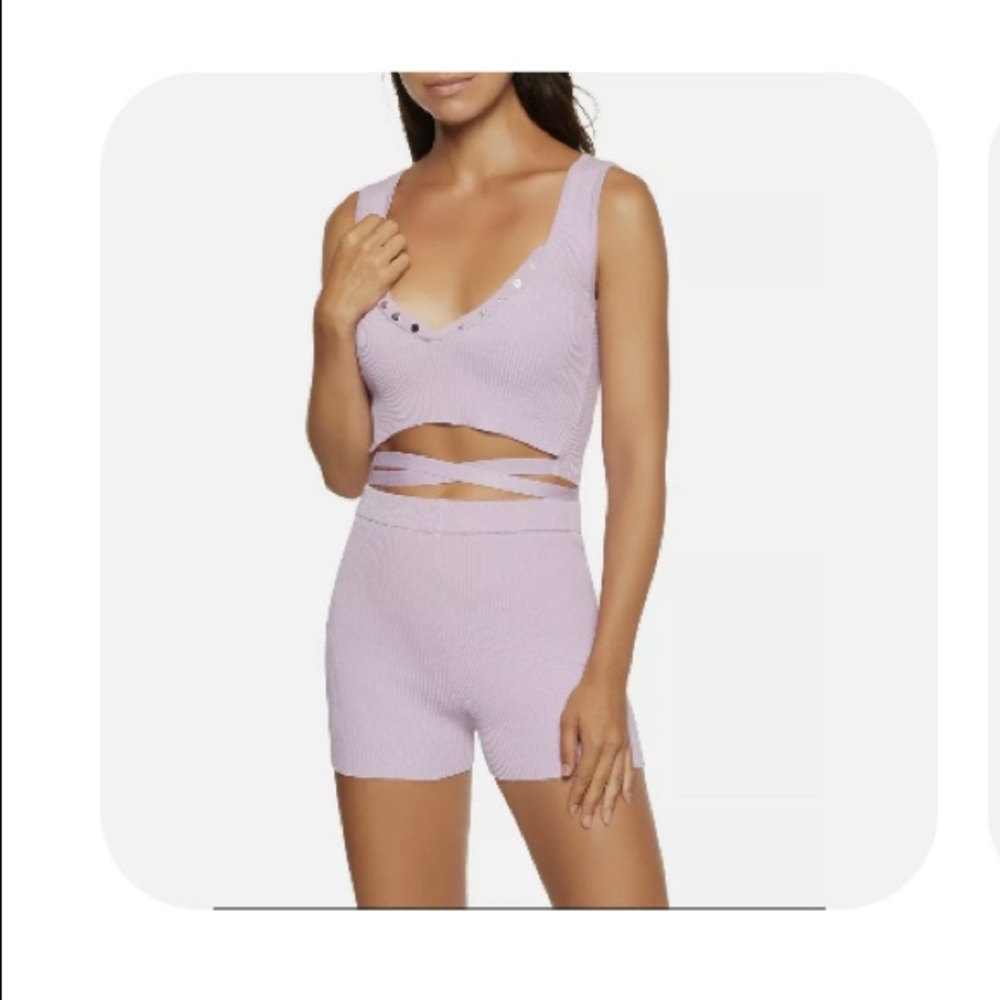 Women Junior’s Sexy Crop Top & Short Daisy Lavender Size L